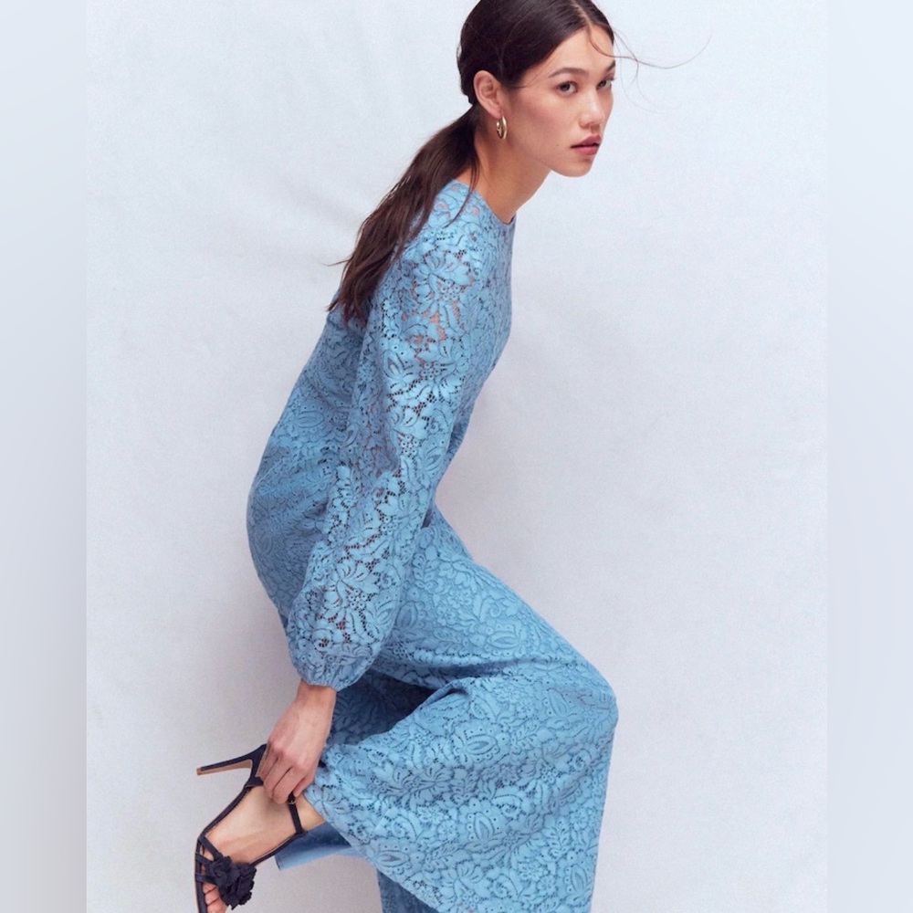 NWT Boden Sky Blue Lace Long Sleeve Maxi Dress
